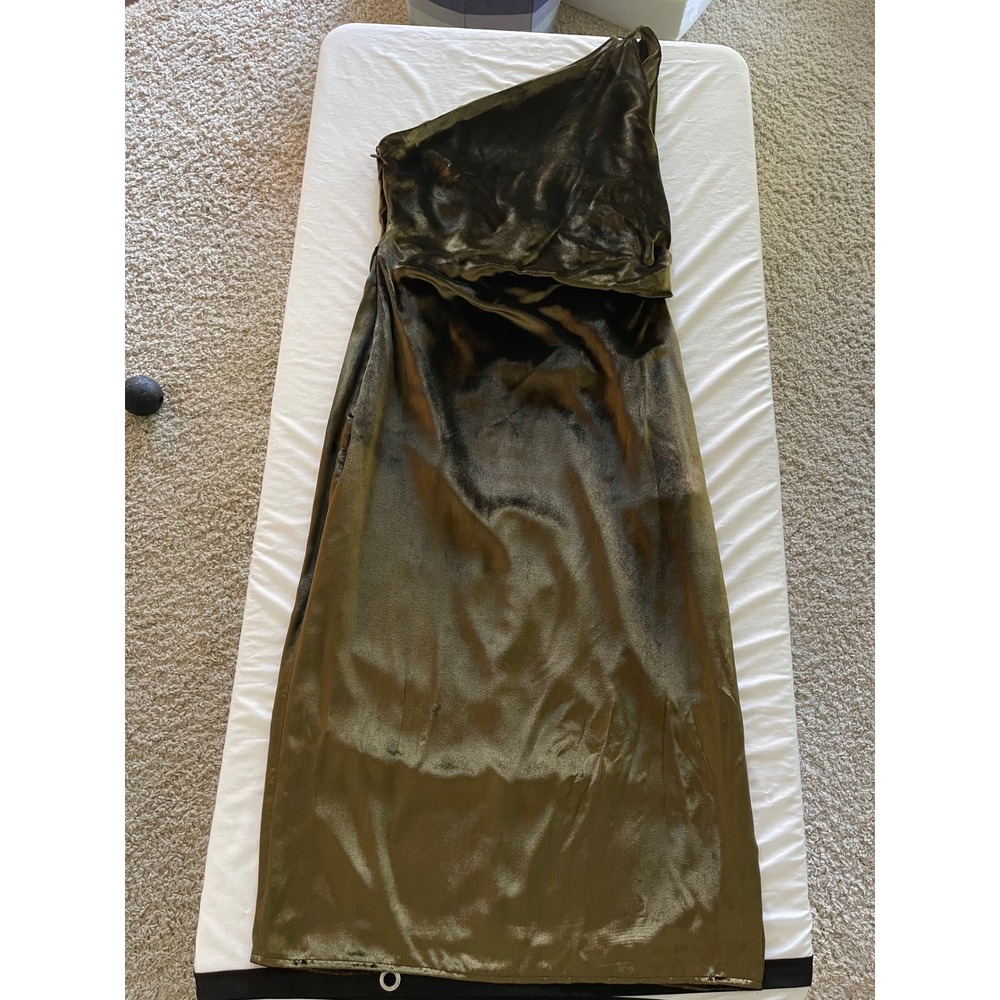 Reiss Olive Green Velvet One Shoulder Silk Blend Maxi Dress Gown Size 8